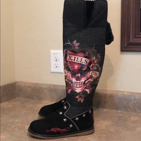 Ed Hardy Shoes - Ed Hardy Faux Fur Lined Long Boots